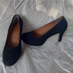 Clarks Women's Delsie Bliss Pump Size 9.5 Black Suede High Heel Platform Shoe